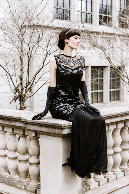 RETRO STAGE BLACK 1920S SEQUIN MAXI FLAPPER DRESS