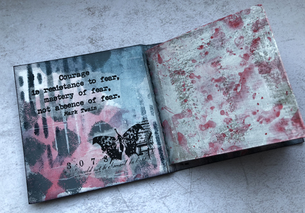 Mini Book using PaperArtsy Fresco Chalk Paints and Alison Bomber EAB08 stamp set by Nikki Acton