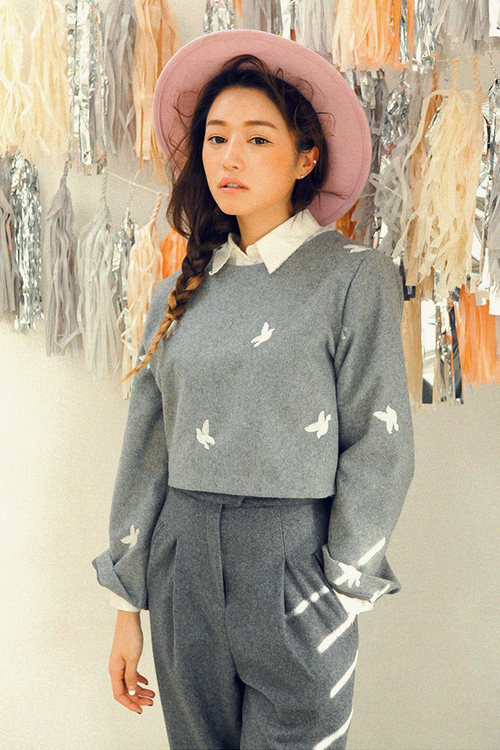 Bird Embroidered Woolen Blouse