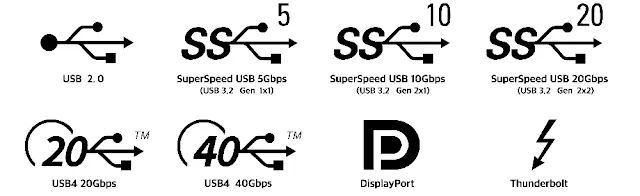 USB-C 기술 및 규격 로고들