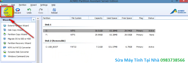 Chọn Apply để bắt đầu chia ổ