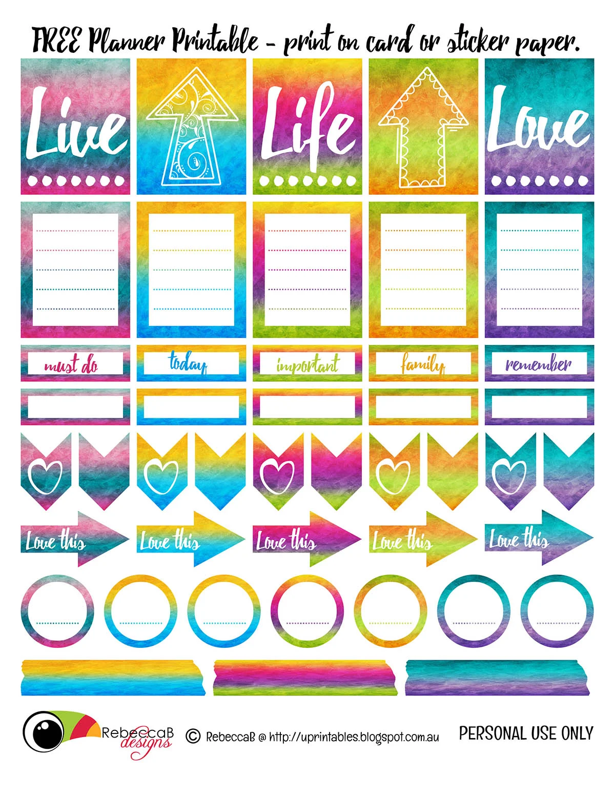 RebeccaB Designs FREE Printable Planner Stickers