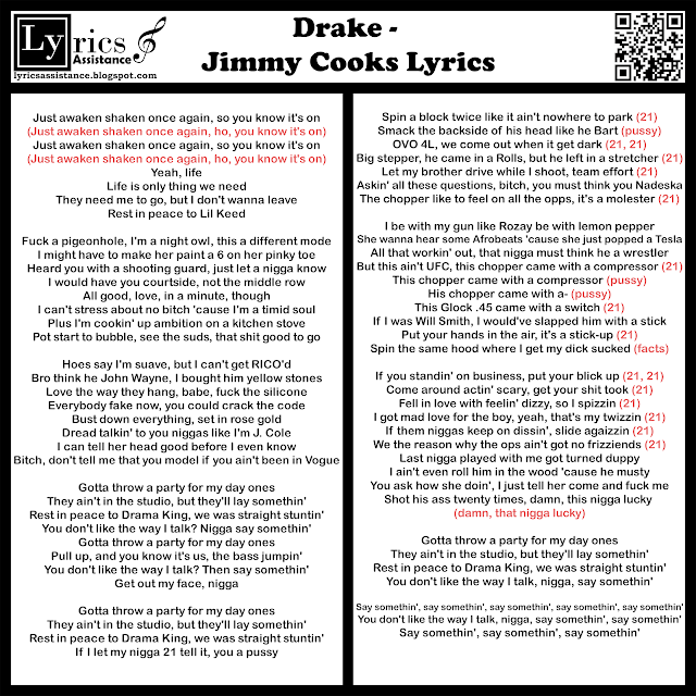 Drake - Jimmy Cooks Lyrics | lyricsassistance.blogspot.com