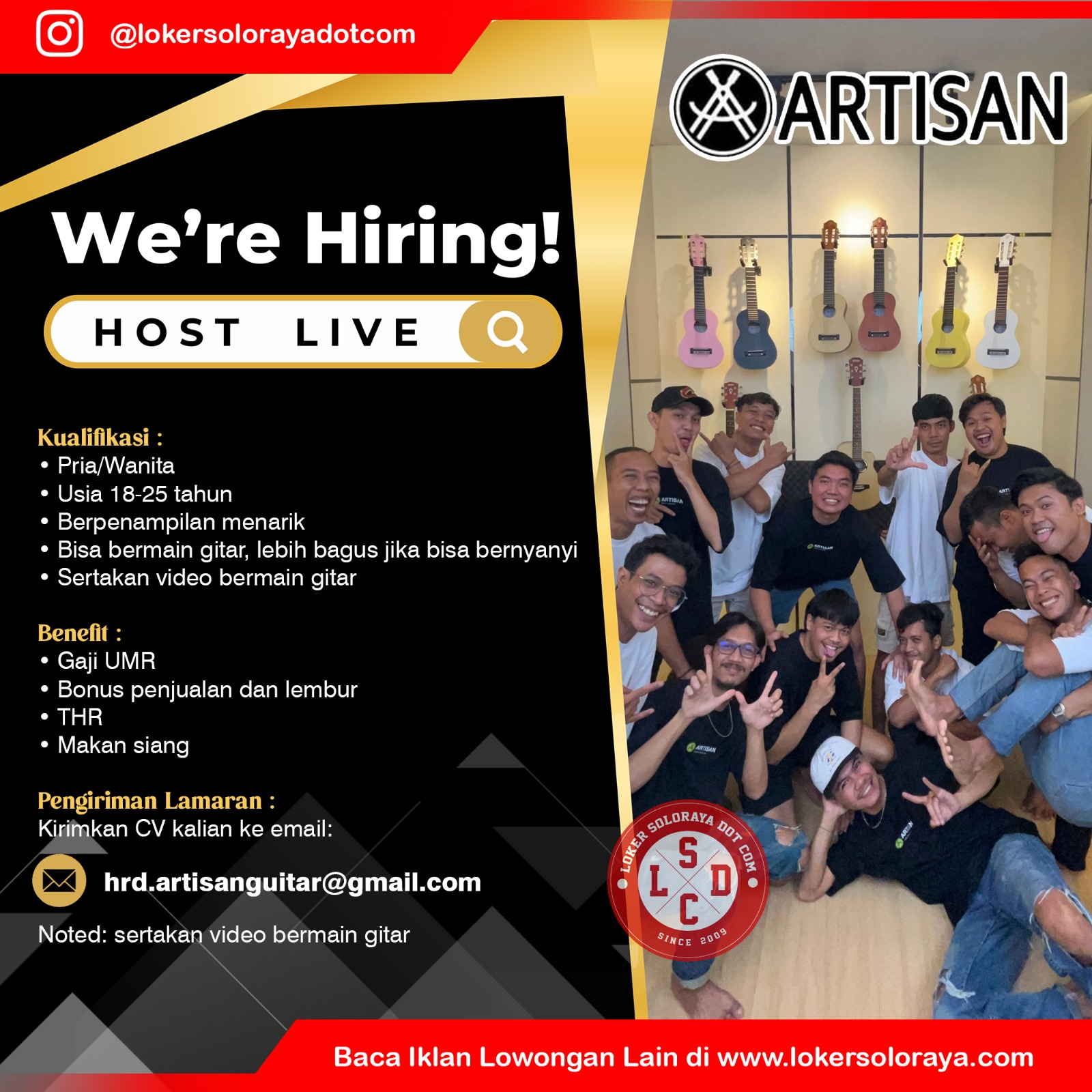 Loker Artisan Guitar Bulan Juni 2024 di Solo