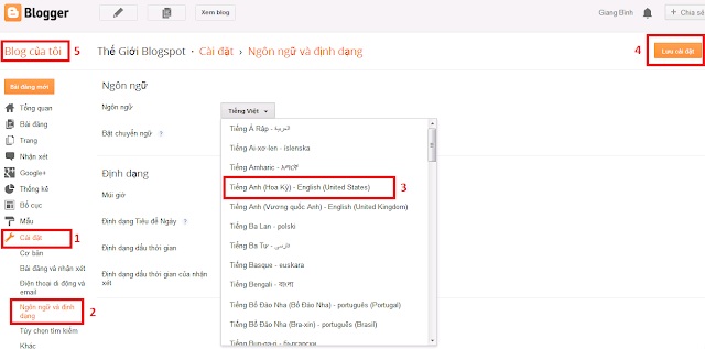 Chuyển đổi ngôn ngữ trên Blogspot