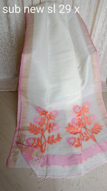 Linen Jamdani  Silk Saree 