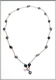 Tahitian Pearls on mocha Leather Long Hip Necklace