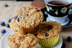 image of a plate of blueberry banana muffins with steel cut oats