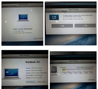 MacBook Air 11-inch A1370 Core i5 1.6GHz RAM 4GB SSD 128GB Seken Normal