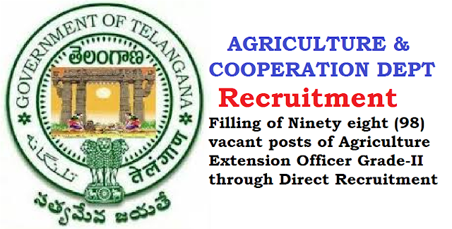 TS G.O.MS.No. 77|FINANCE (HRM.I) DEPARTMENT|AGRICULTURE & COOPERATION DEPARTMENT| Recruitment of Filling of Ninety eight (98) vacant posts of Agriculture Extension Officer Grade-II through Direct Recruitment | Permission to the Telangana State Public Service Commission – Orders –Issued. /2016/06/ts-gomsno-77-agriculture-cooperation-department-recruitment-filling-of-98-vacant-posts-of-agriculture-extension-officer-gradeII-direct-recruitment.html