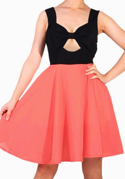 Bow Keyhole Dress - Coral