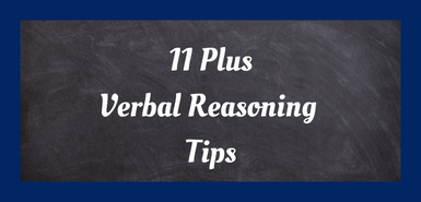 A blackboard background with the words Eleven Plus Verbal Reasoning Tips in white script font.