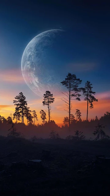 Sunset Moon Scene Wallpaper for iPhone