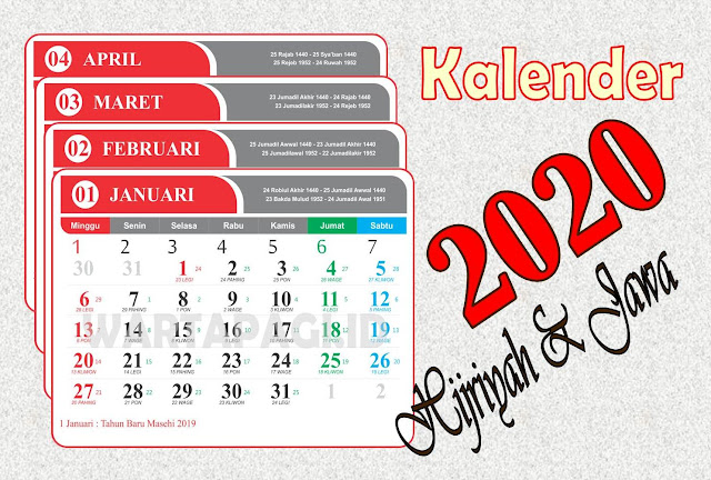 Kalender 2020 CDR Lengkap Hijriyah dan Jawa