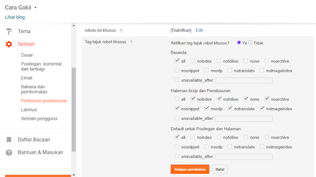 cara setting tag tajuk robot khusus