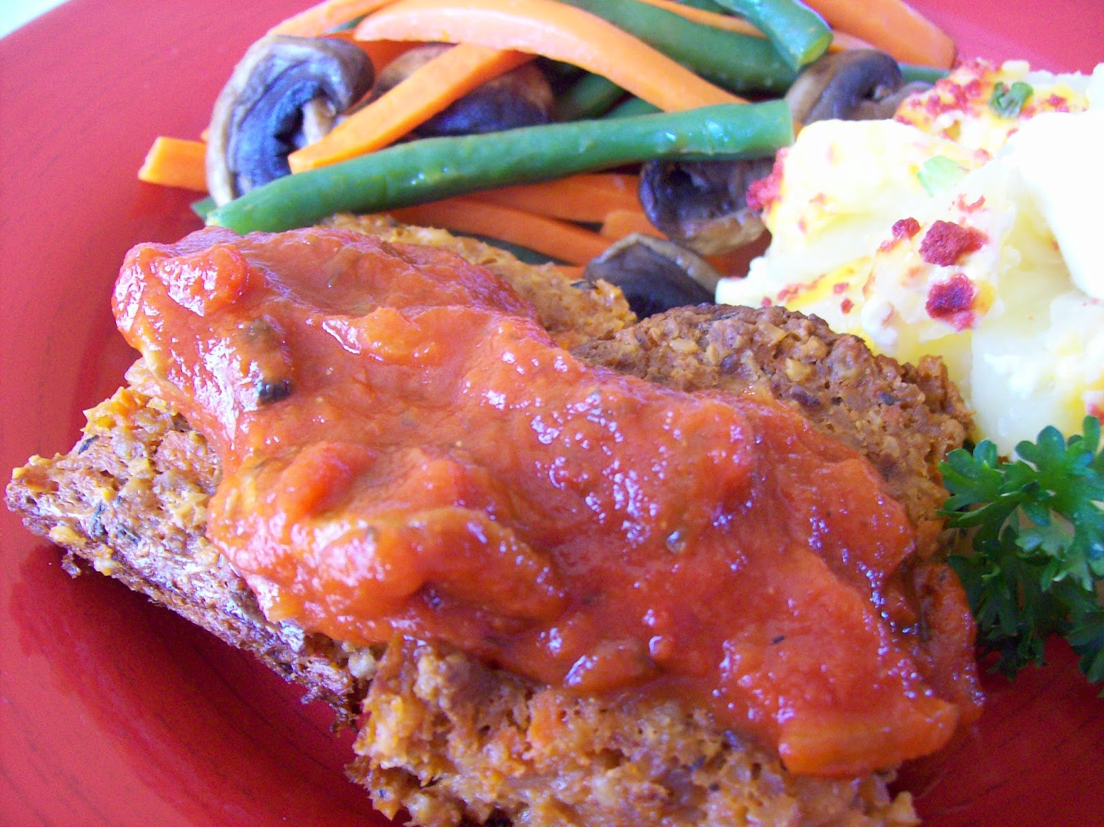 Meatless Loaf with potatoes and vegetables.