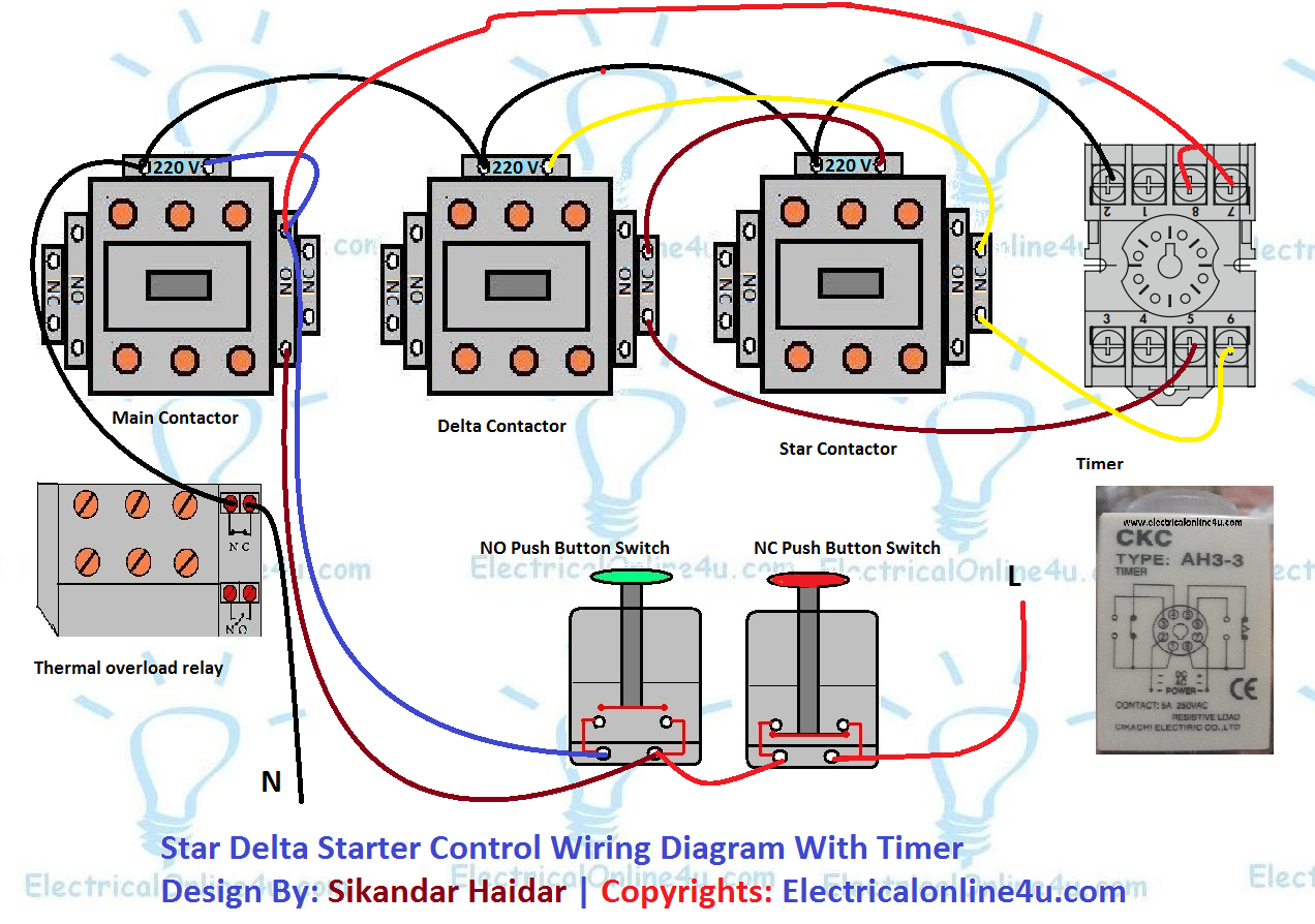 Star Delta Starter Control Circuit Diagram With Timer  