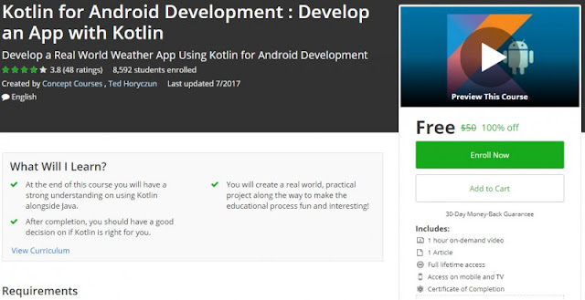 [100% Off] Kotlin for Android Development : Develop an App with Kotlin|Worth 50$