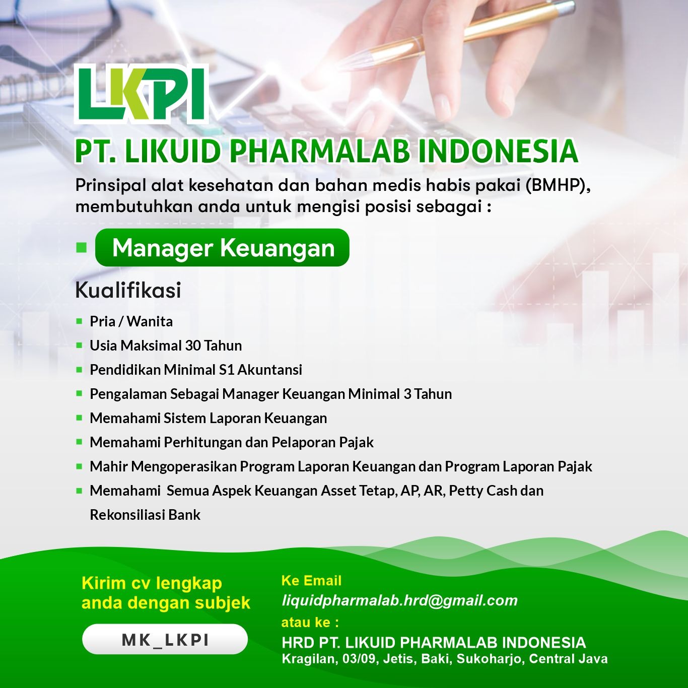 Loker Sukoharjo Staff QA, Plan Project, Teknisi, dll di PT Likuid Pharmalab Indonesia