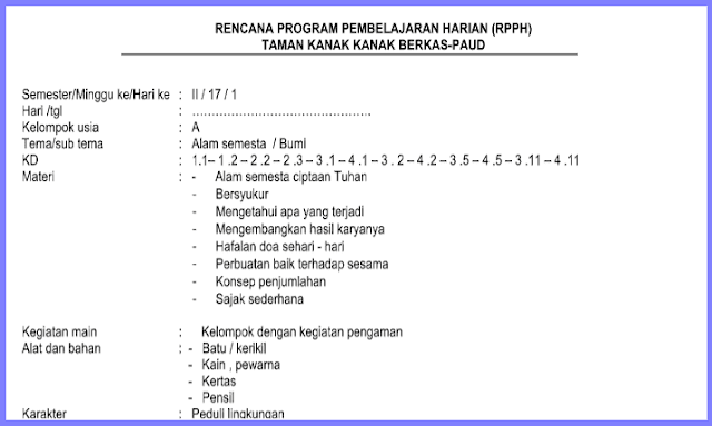 RPPH K13 SAINTIFIK PAUD SEMESTER 2 KELOMPOK A USIA 4-5 TAHUN TEMA  ALAM SEMESTA