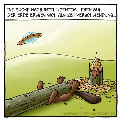 Biber Aliens Außerirdische Suche intelligentes Leben erschlagen Zeitverschwendung Baum Stamm Cartoon Cartoons Witze witzig witzige lustige Bildwitze Bilderwitze Comic Zeichnungen lustig Karikatur Karikaturen Illustrationen Michael Mantel lachhaft Spaß Humor