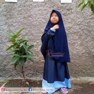 Gamis Jeans Anak Rumman Jilbab Wolfis Navy