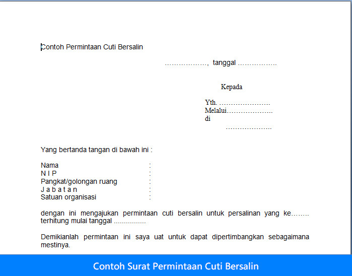 Download Contoh Surat Permintaan Cuti Bersalin Format 