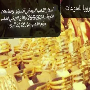 ارتفاع تاريخي للذهب اليوم الأربعاء 25/9/2024 في جرام الذهب عيار 21,18