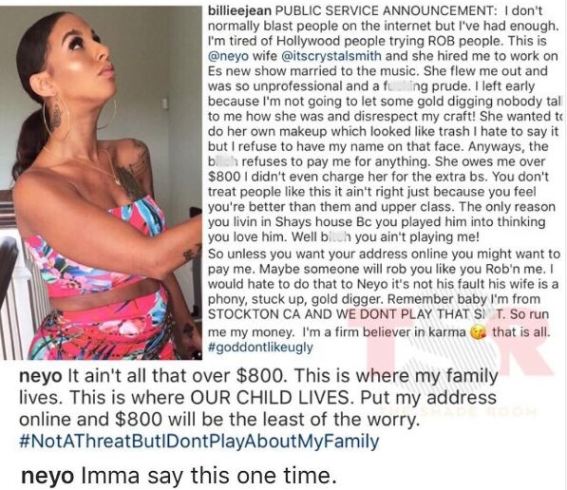 Make Up Artist Calls Out NeYo's Wife For Allegedly Owing Her $800, Threatens To Publish His House Address On Social Media