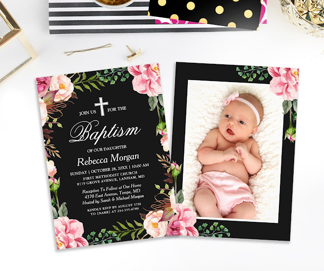  Elegant Classy Floral Bloom | Girl Baptism Photo Invitation