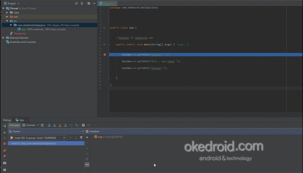 Memeriksa output perbaris code debugging program di java IntelliJ IDEA IDE