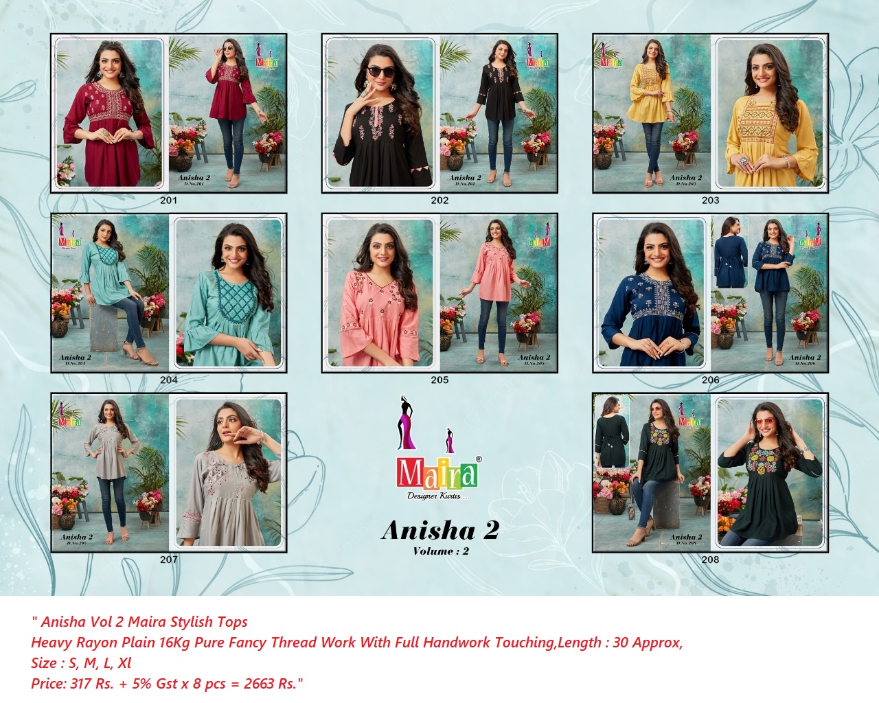 Buy Rayon Handwork Anisha Vol 2 Maira Stylish Tops Catalog M
