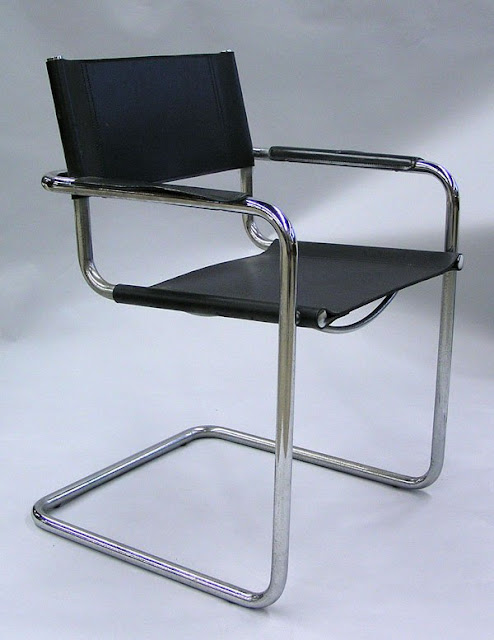 Mart Stam armchairs, black leather on tubular steel frame