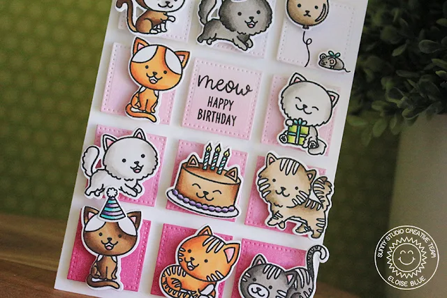 Sunny Studio Stamps: Purrfect Birthday Grid Design Happy Birthday Card by Eloise Blue