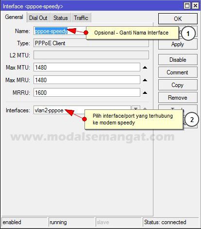 Dial PPPoE Speedy di MikroTik