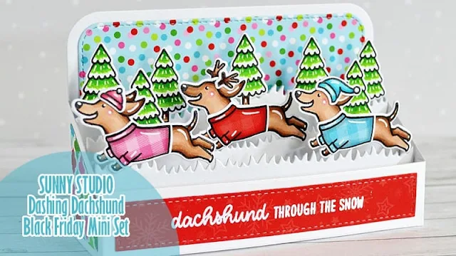 Sunny Studio Stamps: Dashing Dachshund Winter Themed Holiday Card by Marine Simon (featuring Holiday Express)