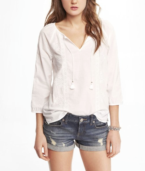 Cotton Embroidered Peasant Top in True White