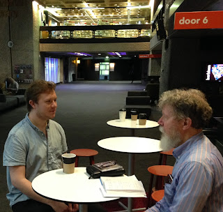 Dylan Perez and Robert Hugill chatting about Re-Sung (photo Nicky Spence)