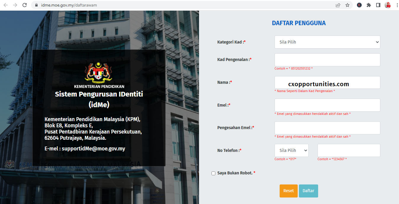 Pendaftaran Tahun 1 2024 Online