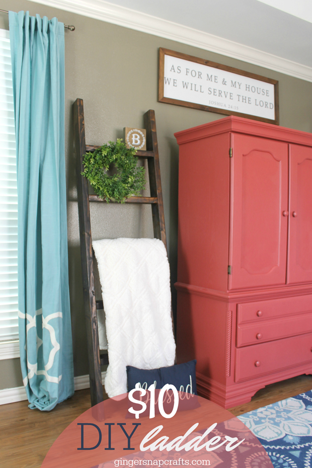 $10 DIY Ladder at GingerSnapCrafts.com #farmhouse #DIY