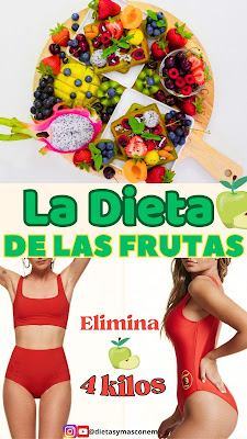 La dieta se basa en consumir frutas variadas en todas las comidas. Esta cuenta con algunas recetas saludables, refrescante, un rico menú semanal, algunas recomendaciones y beneficios por el cual esta dieta resulta fantástica para bajar esos últimos kilos.