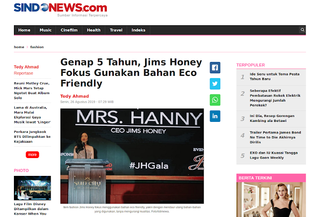 Genap 5 Tahun, Jims Honey Fokus Gunakan Bahan Eco Friendly