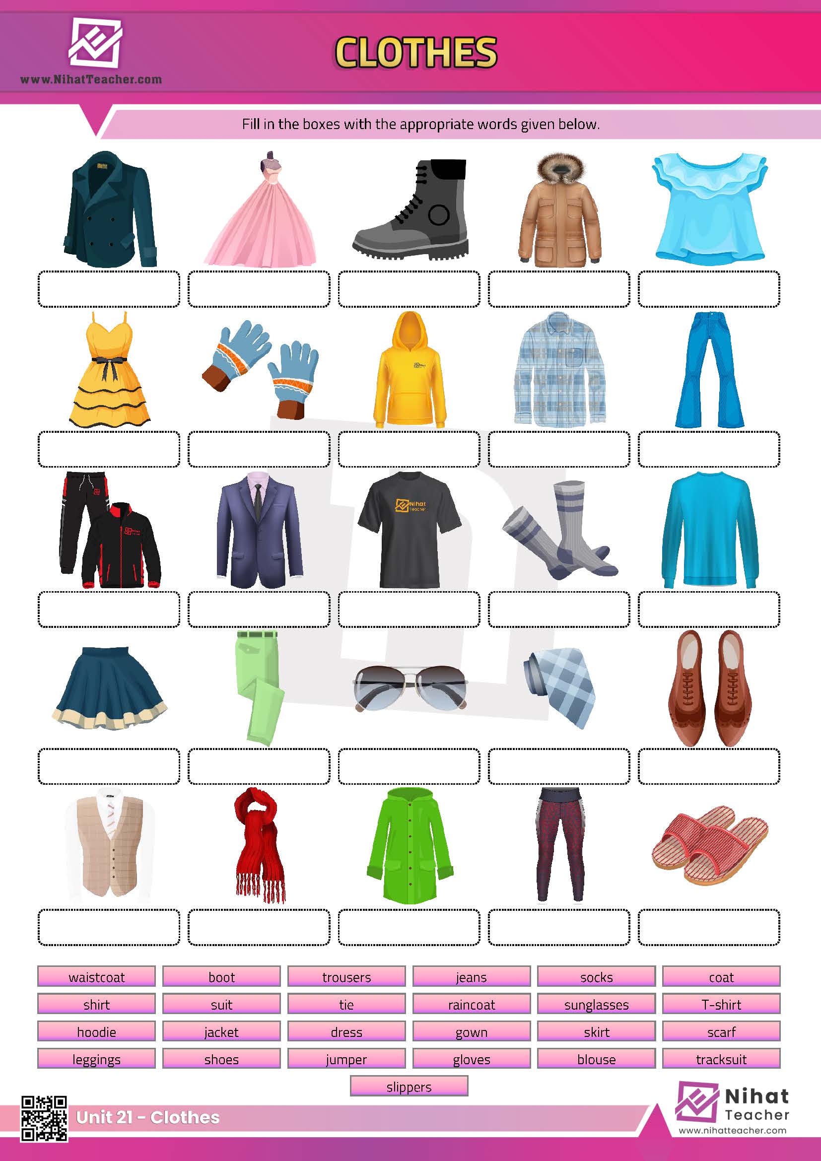 Unit 21 - Clothes Worksheet 1 - Free English learning and teaching  resources - Free PDF worksheets and multiple choice tests.