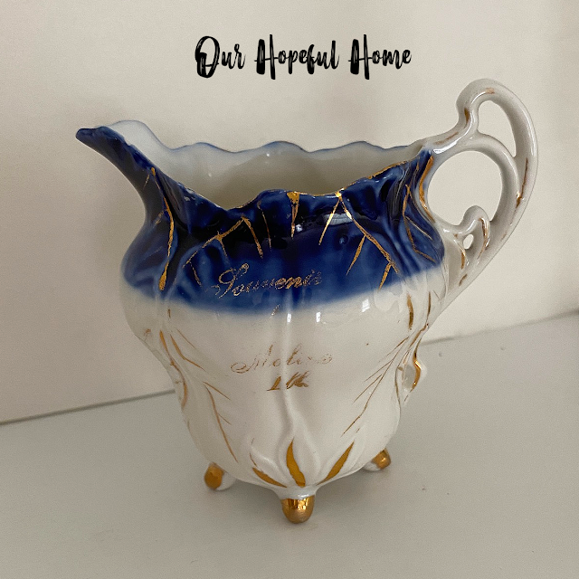 blue white gold mini footed creamer made in Germany