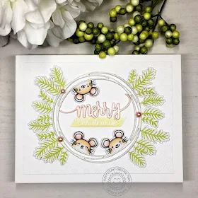 Sunny Studio Stamps: Embossing Folders Merry Mice Season's Greetings Snowflake Frame Dies Christmas Garland Frame Dies Winter Holiday Card by Candice Fisher