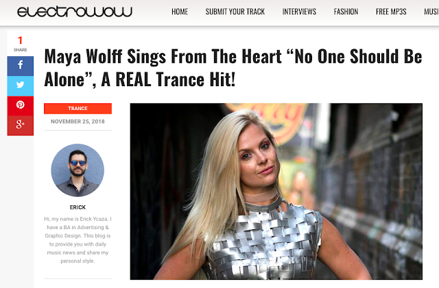 Amazing being featured in @ElectroWowBlog ! Check it out! https://www.electrowow.net/2018/11/maya-wolff-sings-from-the-heart-no-one-should-be-alone.html