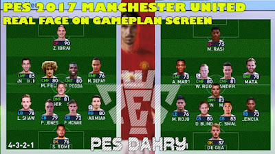 PES 2017 Real Face for Manchester United Players on Gameplan Screen by PES DAHRY