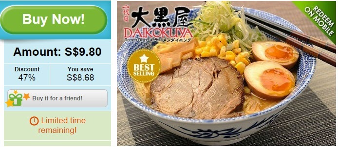 Daikokuya Ramen offer, discount, groupon singapore, ramen