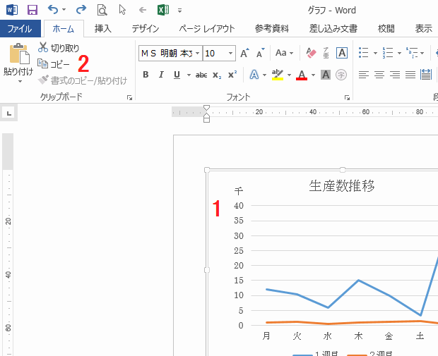 ワードの使い方 グラフを回転させる方法