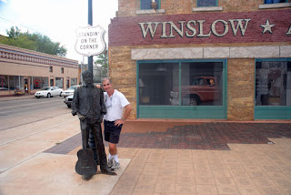 Gene Hanson with The Eagles 'Take It Easy' tribute in Winslow, Arizona